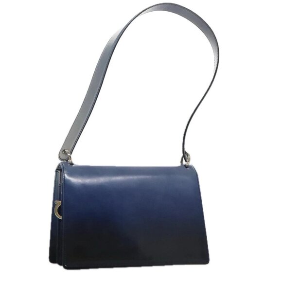 Salvatore Ferragamo Gancini Shoulder Bag Patent Leather Blue Silver Auth 103861 - Picture 1 of 16